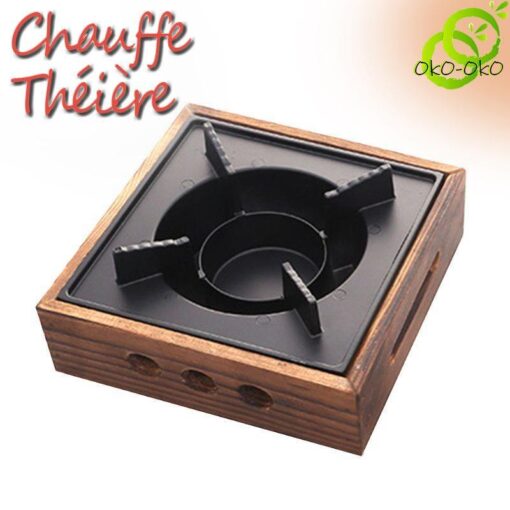 Chauffe Théière en Fonte et Bois à alcool, charbon ou bougie | OkO-OkO