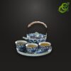 Service à thé porcelaine bleu et blanc motif lotus traditionnel