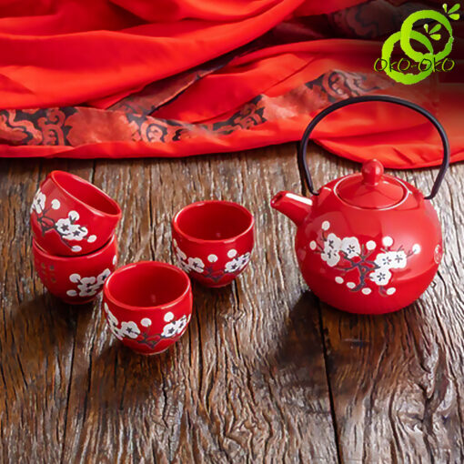 Chinese tea set with white cherry leaves variant 1 | oko-oko