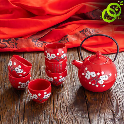 Chinese tea set with white cherry leaves variant 2 | oko-oko