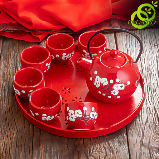 Chinese tea set with white cherry leaves variant 5 | oko-oko