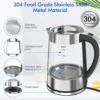 Zoom sur les composants en acier inoxydable et le verre borosilicate de cette bouilloire temperature reglable de 1,8L