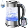 Bouilloire en verre à température réglable 1,8 L avec écran numérique et finition inox, version sans filtre à thé