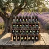 Huile essentielle grade thérapeutique 10 ml | OkO-OKO™ Gamme de 31 huiles essentielles grade thérapeutique sur un présentoir en bois en Provence | OkO-OkO