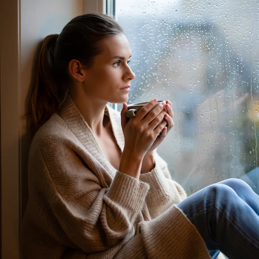 Offrir un bijou spirituel : guide complet des occasions | OkO-OKO™ Personne apaisée observant la pluie