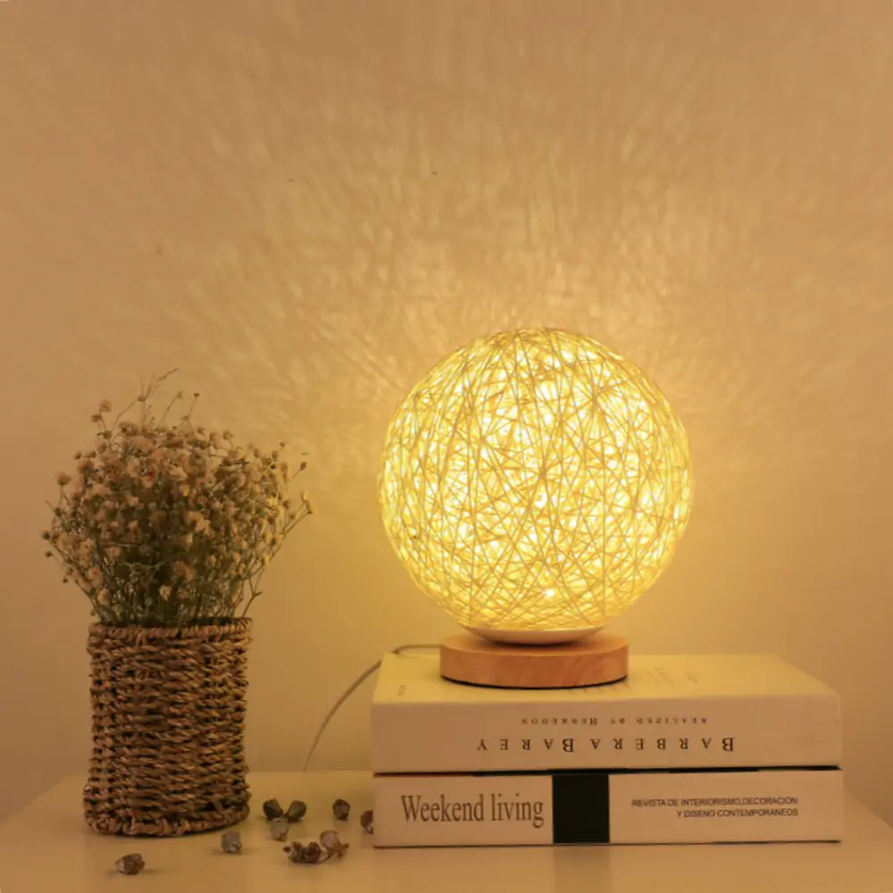 Décoration lumineuse <br>Lampe Déco Ronde en Rotin | OkO-OKO™ Lampe déco tabe de chevet | OkO OkO