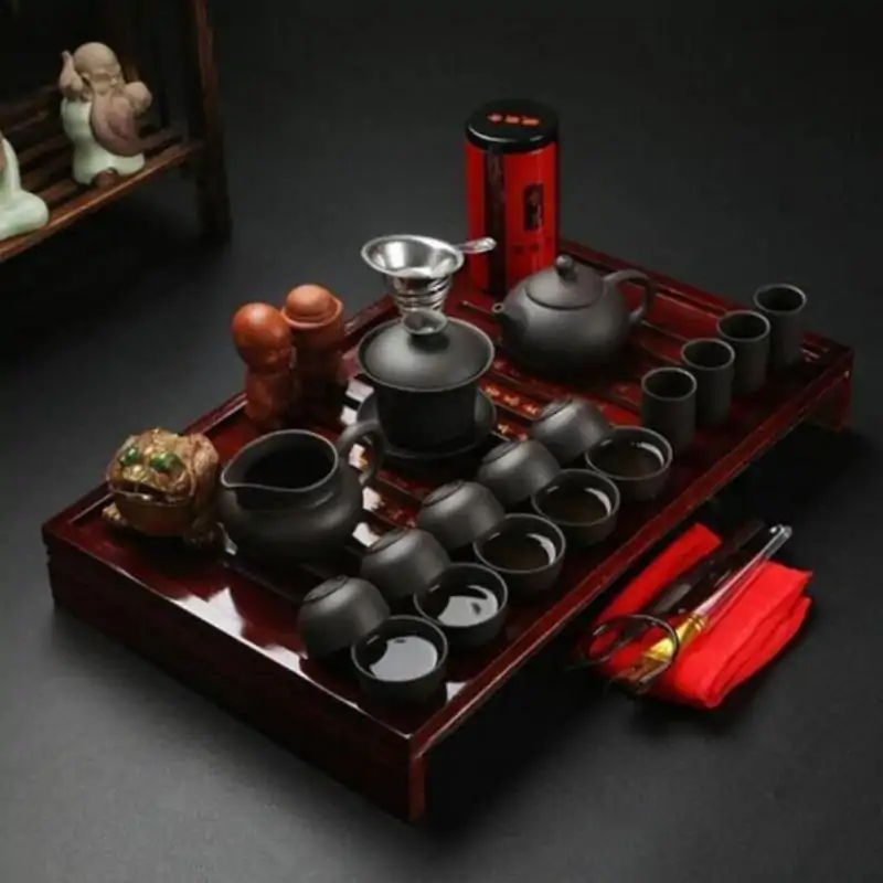Plateau à thé <br> Service à thé avec plateau (4 Variantes). | OkO-OKO™ Service à thé antracite avec plateau pour cerémonie du thé chinoise | oko oko