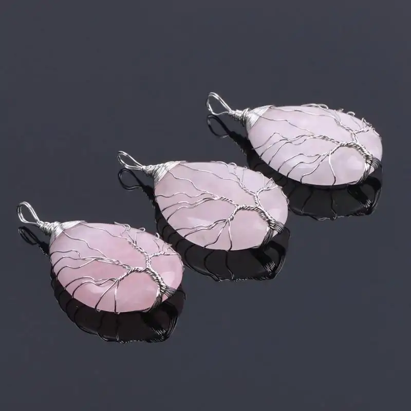 Bijou Lithothérapie <br> Pendentif goutte d'eau (13 variantes). | OkO-OKO™ Pendentif Goutte d'Eau et arbre de vie dimentions exemple | oko oko
