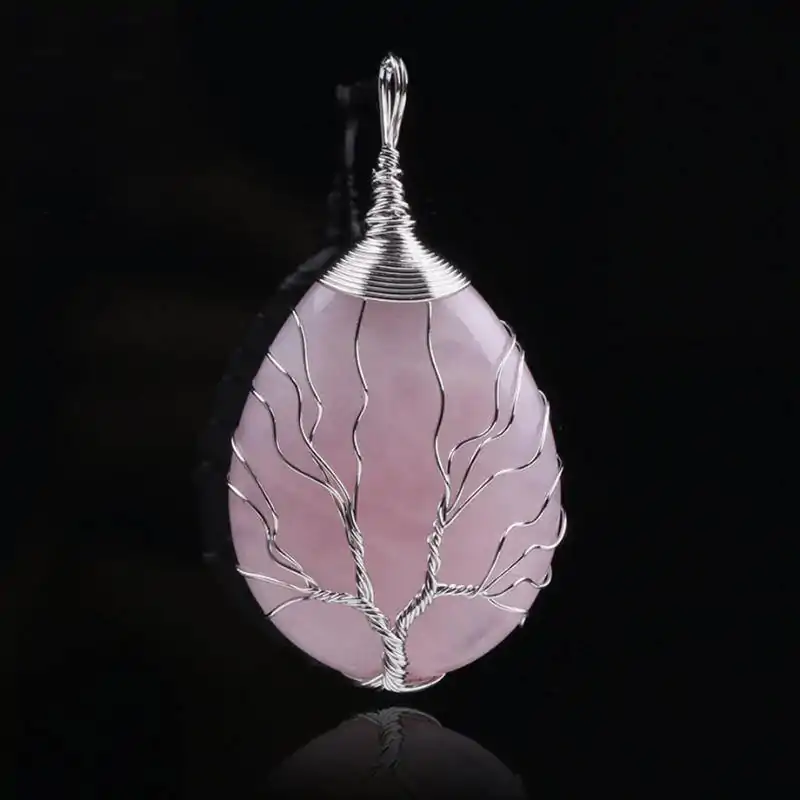 Bijou Lithothérapie <br> Pendentif goutte d'eau (13 variantes). | OkO-OKO™ Pendentif Goutte d'Eau et arbre de vie quartz rose | oko oko