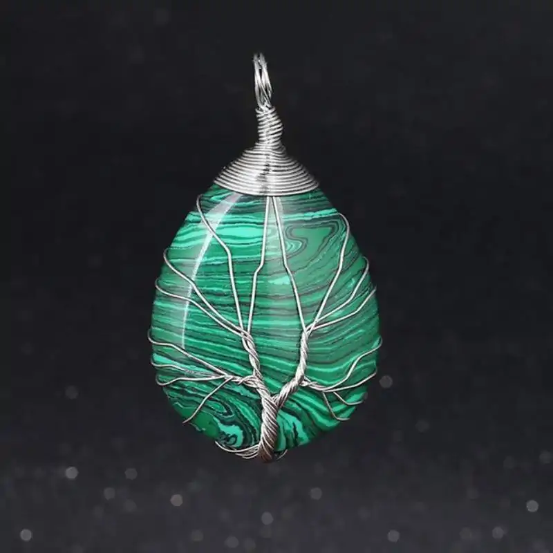 Bijou Lithothérapie <br> Pendentif goutte d'eau (13 variantes). | OkO-OKO™ Pendentif Goutte d'Eau Malachite | OkO-OkO™