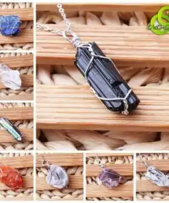 Pendentif pierre brute avec fils metale argenté | OkO-OkO