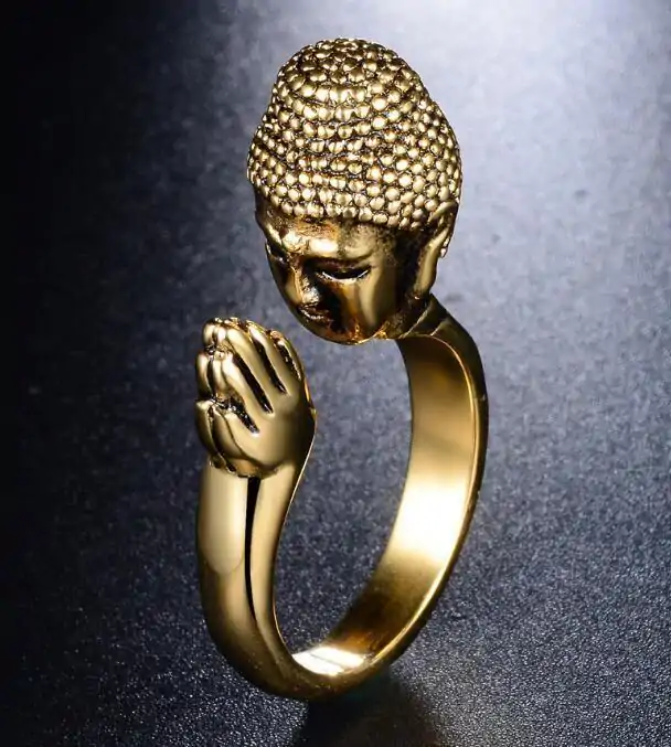 Spiritual Jewelry Buddha Ring. | OkO-OKO™ Gold Buddha ring on black background | oko oko