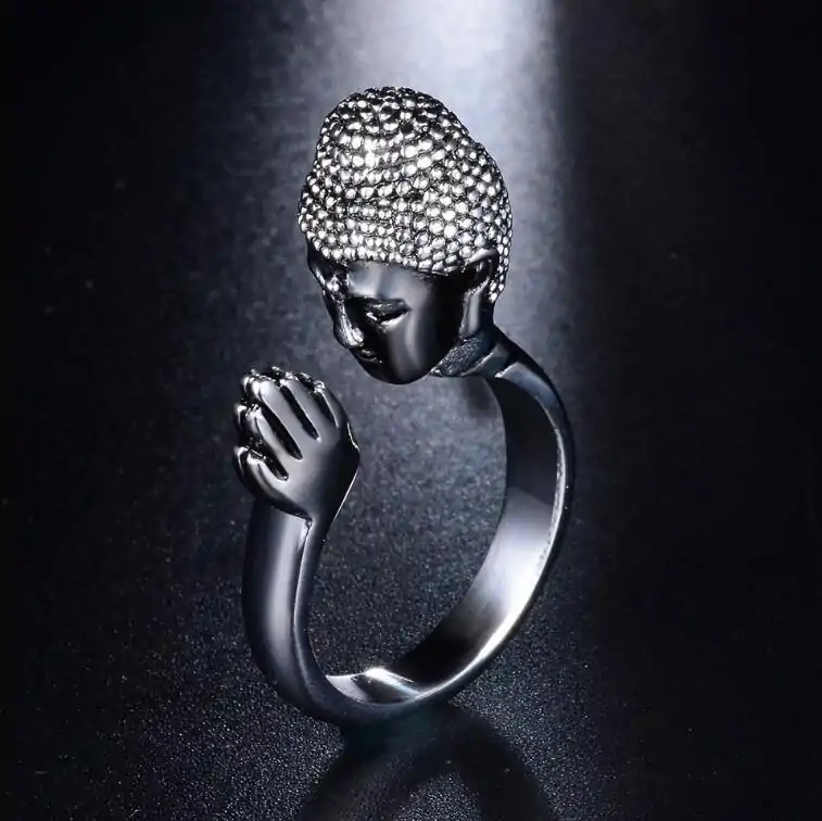 Spiritual Jewelry Buddha Ring. | OkO-OKO™ Silver Buddha ring on black background | oko oko