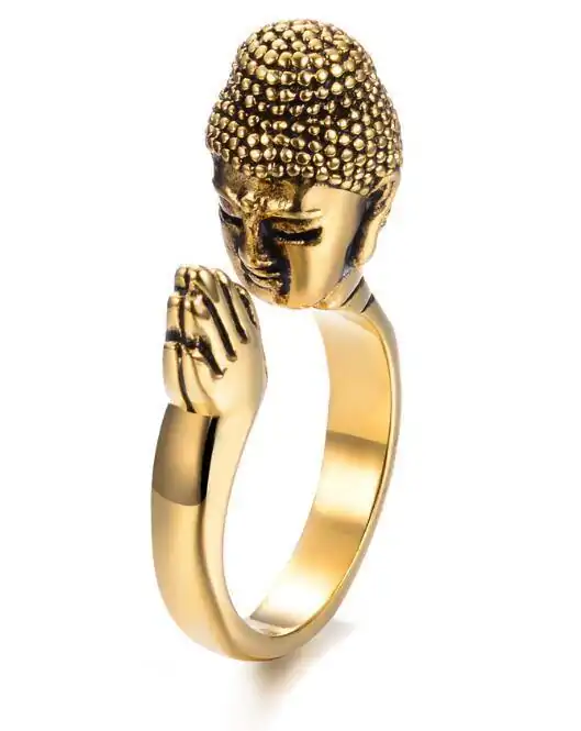 Spiritual Jewelry Buddha Ring. | OkO-OKO™ Gold Buddha ring on white background | oko oko