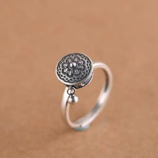 Spiritual Jewel <br> Tibetan ring. | OkO-OKO™ Tibetan silver lotus prayer wheel ring | OkO-OkO