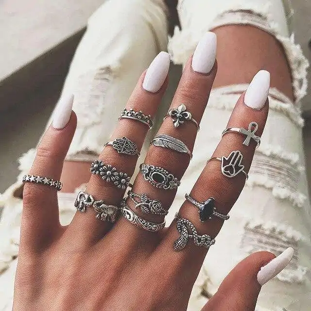 Bijou Etnique et Boho <br> Bague Boho. | OkO-OKO™ Ensemble Boho argent et noir - Bagues assorties | oko oko