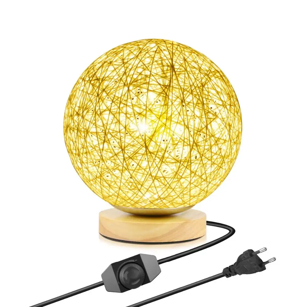 Décoration lumineuse <br>Lampe Déco Ronde en Rotin | OkO-OKO™ Lampe déco fibre naturelle dorée avec prise USB | OkO OkO