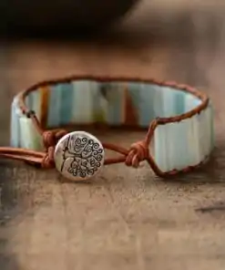 Pulsera de amazonita y cuero marrón | oko oko