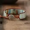 Lithotherapie Sieraad Armband met natuurlijke Amazonietsteen. | OkO-OKO™ Amazoniet en bruin lederen armband | oko oko