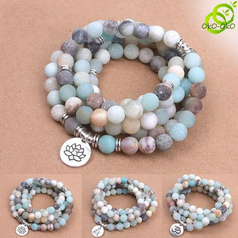 Bijou Spirituel Collier Mala Amazonite. | OkO-OKO™ Collier Mala Amazonite 3 modèles om, bouddha, lotus| oko oko
