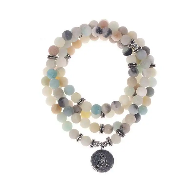 Bijou Spirituel Collier Mala Amazonite. | OkO-OKO™ Collier Mala Amazonite sur fond blanc | oko oko