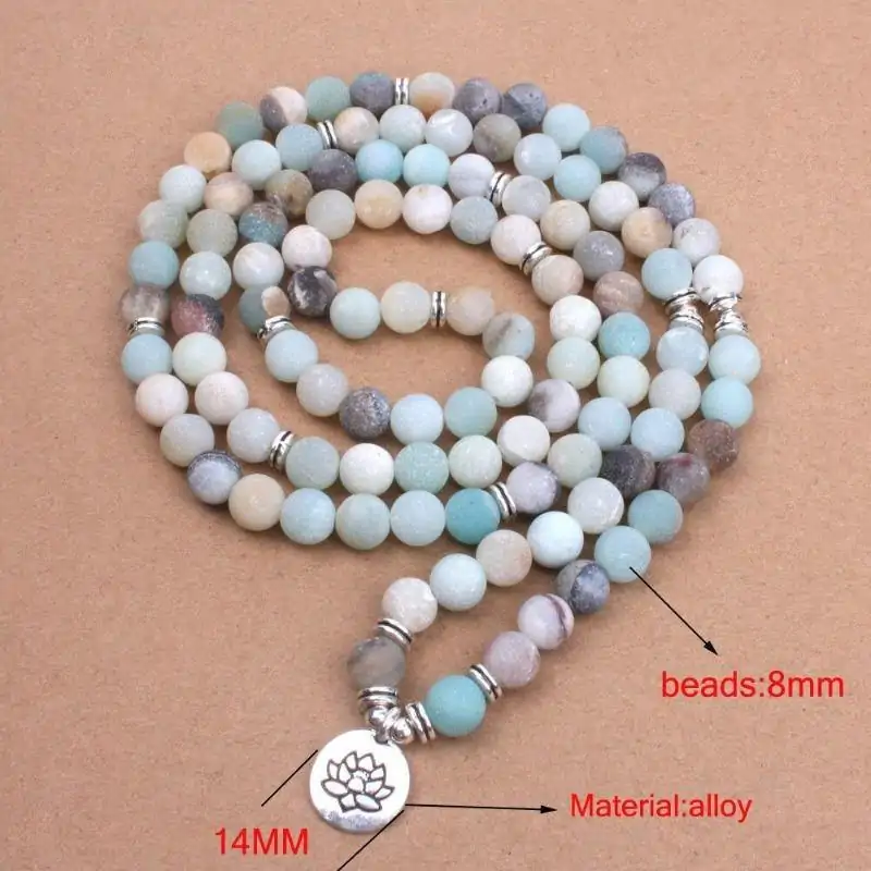 Bijou Spirituel Collier Mala Amazonite. | OkO-OKO™ Collier Mala Amazonite fleur de lotus 8mm bouddhiste| oko oko