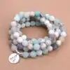 Bijou Spirituel Collier Mala Amazonite. | OkO-OKO™ Collier Mala Amazonite avec l'image de bouddha | oko oko