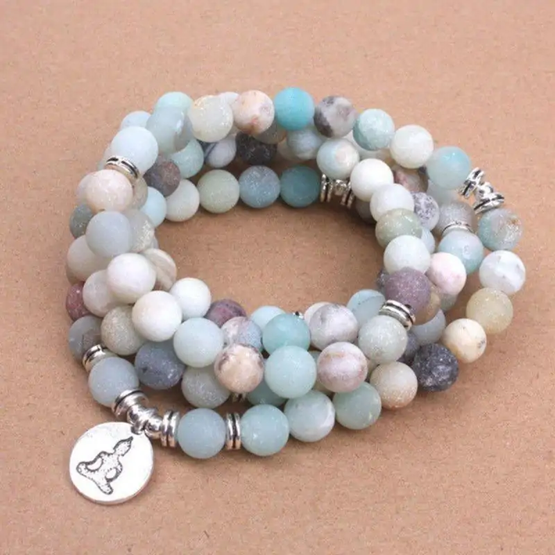 Bijou Spirituel Collier Mala Amazonite. | OkO-OKO™ Collier Mala Amazonite avec l'image de bouddha | oko oko