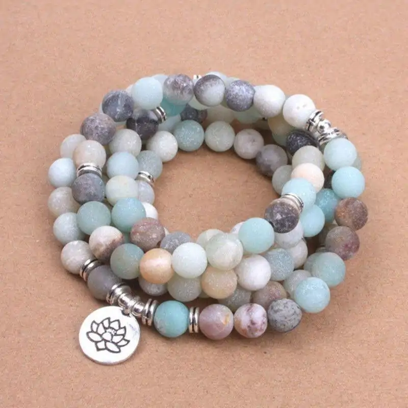 Bijou Spirituel Collier Mala Amazonite. | OkO-OKO™ Collier Mala Amazonite fleur de lotus pour yoga| oko oko
