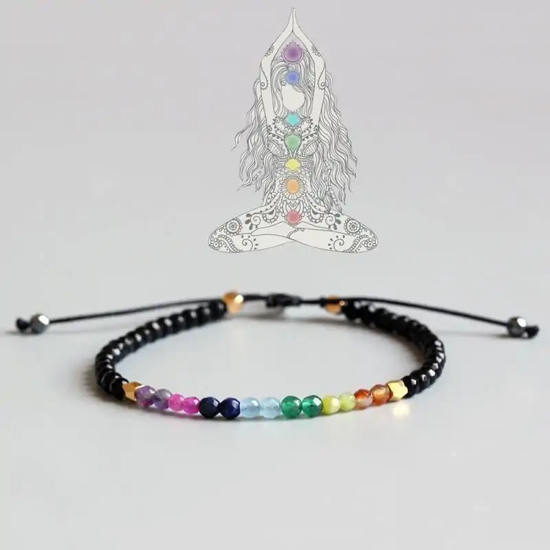 Lithotherapie sieraden <br> 7 Chakras armband. | OkO-OKO™ 7 chakra's armband met chakrakaart | oko oko