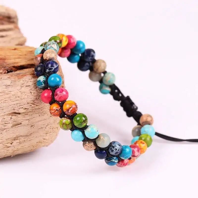 Bijou Lithothérapie <br> Bracelet des 7 Chakras. | OkO-OKO™ Bracelet des 7 Chakras en corde tressé à la main | OkO-OkO