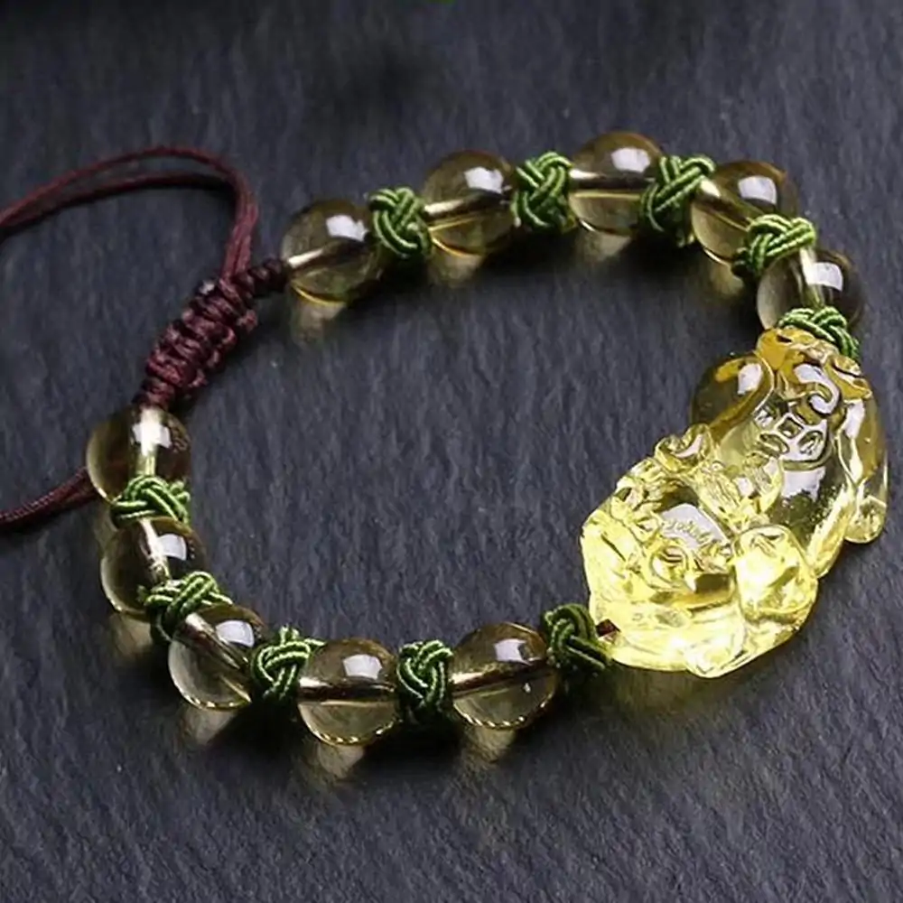 Joyería Espiritual Pulsera Perro de Fô. | OkO-OKO™ Pulsera de cristal amarillo natural oko oko