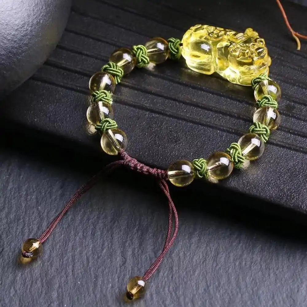 Joyería Espiritual Pulsera Perro de Fô. | OkO-OKO™ Pulsera de cristal amarillo natural, puesta oko oko