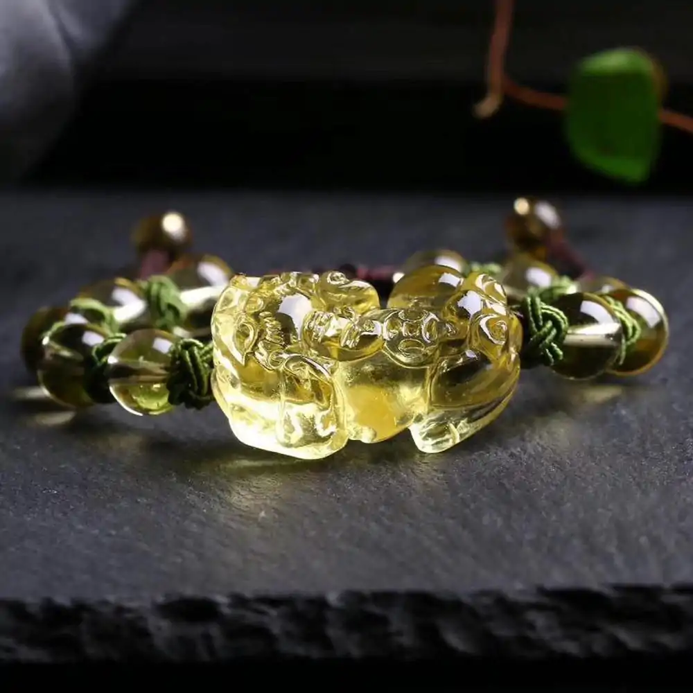 Joyería Espiritual Pulsera Perro de Fô. | OkO-OKO™ Pulsera de cristal amarillo natural sobre tabla oko oko