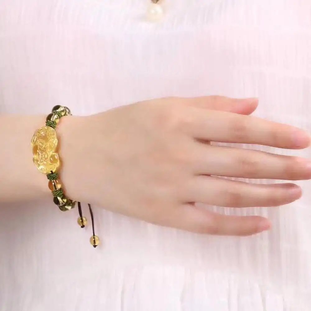 Joyería Espiritual Pulsera Perro de Fô. | OkO-OKO™ Pulsera de cristal amarillo natural que se lleva en la muñeca. oko oko