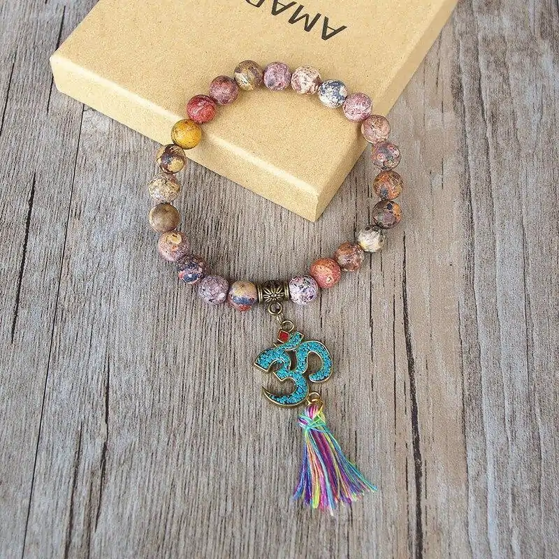 <br> Pulsera de joyería espiritual Om Mani Padme Hum. | OkO-OKO™ Pulsera tibetana Om con caja | oko oko