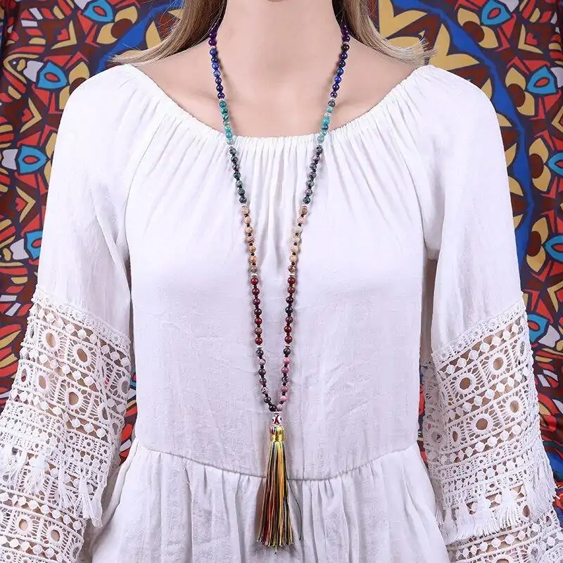 Bijou Spirituel <br> Collier Mala 7 Chakras. | OkO-OKO™ Collier Mala 7 Chakras sur une personne | OkO-OkO™