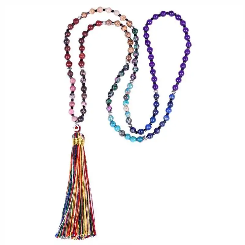 Bijou Spirituel <br> Collier Mala 7 Chakras. | OkO-OKO™ Collier Mala 7 Chakras sur fond blanc | okooko