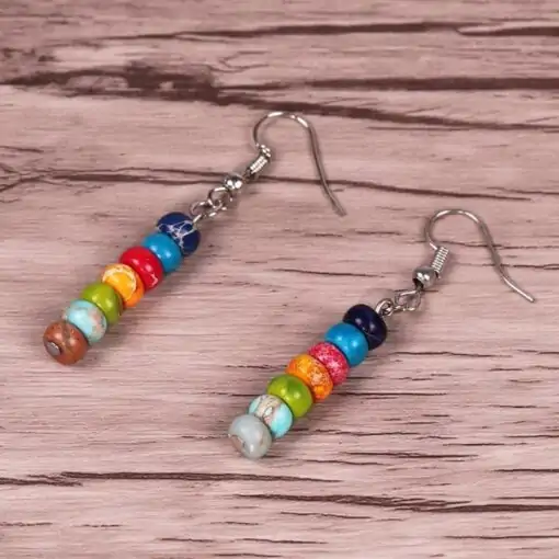 7 Chakras Earrings made of natural stones on wood | OkO-OkO