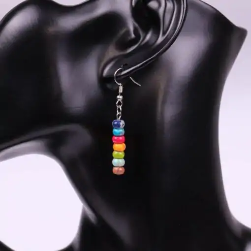7 Chakras Earrings hanging from the ear | OkO-OkO