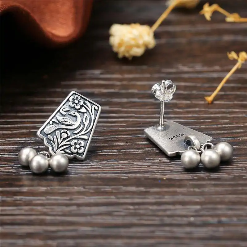 Bijou Spirituel <br> Boucles d'oreilles argent femme. | OkO-OKO™ Boucles d'oreilles Phénix Tibetain | OkO-OkO