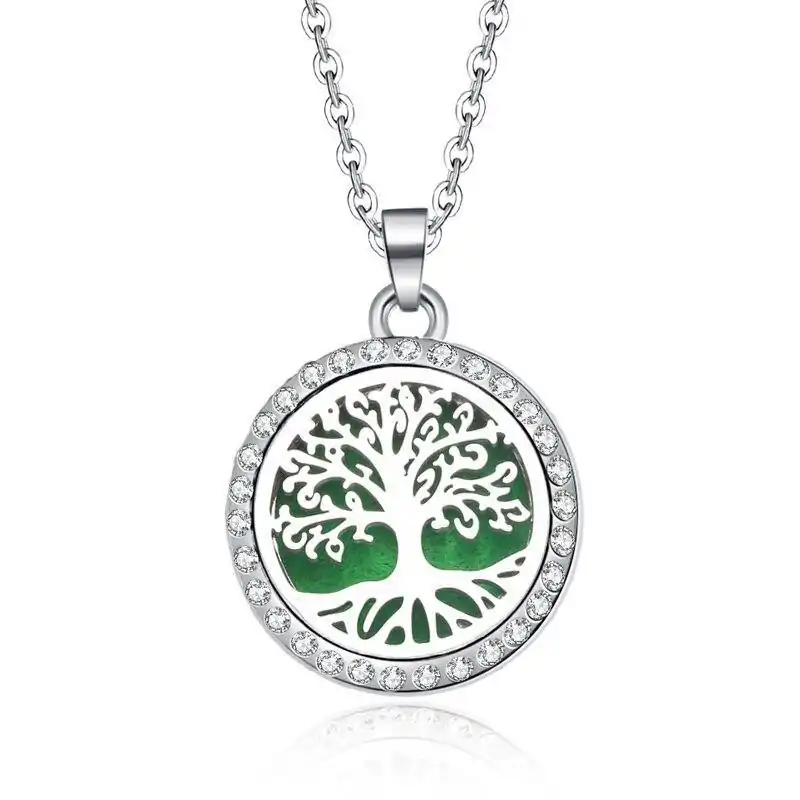 Bijou Diffuseur Huiles Essentielles <br> Pendentif. | OkO-OKO™ Pendentif diffuseur huile essentielle arbre de vie argent et diamant | oko oko