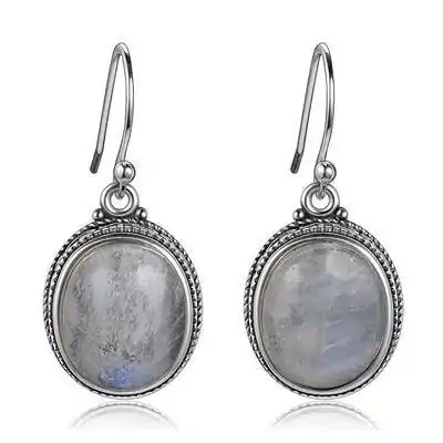 Bijou Lithothérapie <br> Boucles d'Oreilles pierre de lune. | OkO-OKO™ Boucle d'oreille pierre de lune de face su fond blanc | oko oko