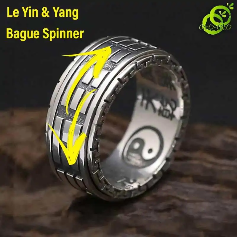 Bijou Spirituel <br> Anneau yin yang (Doré ou Argent massif). | OkO-OKO™ Bague Spinner Argent | okooko