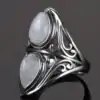 Bijou Lithothérapie <br> Bague Pierre de Lune argent. | OkO-OKO™ Bague Pierre de Lune double en argent de profile | OkO-OkO