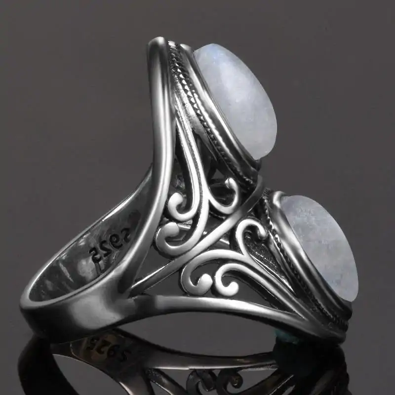 Bijou Lithothérapie <br> Bague Pierre de Lune argent. | OkO-OKO™ Bague Pierre de Lune boho en argent | OkO-OkO