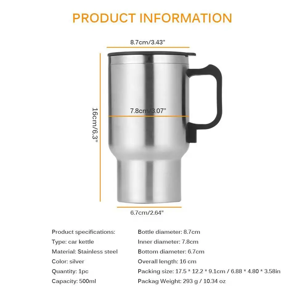 Thermos <br> Mug chauffant allume cigare. | OkO-OKO™ Mug Chauffant Allume Cigare (12 volt) dimentions | oko oko