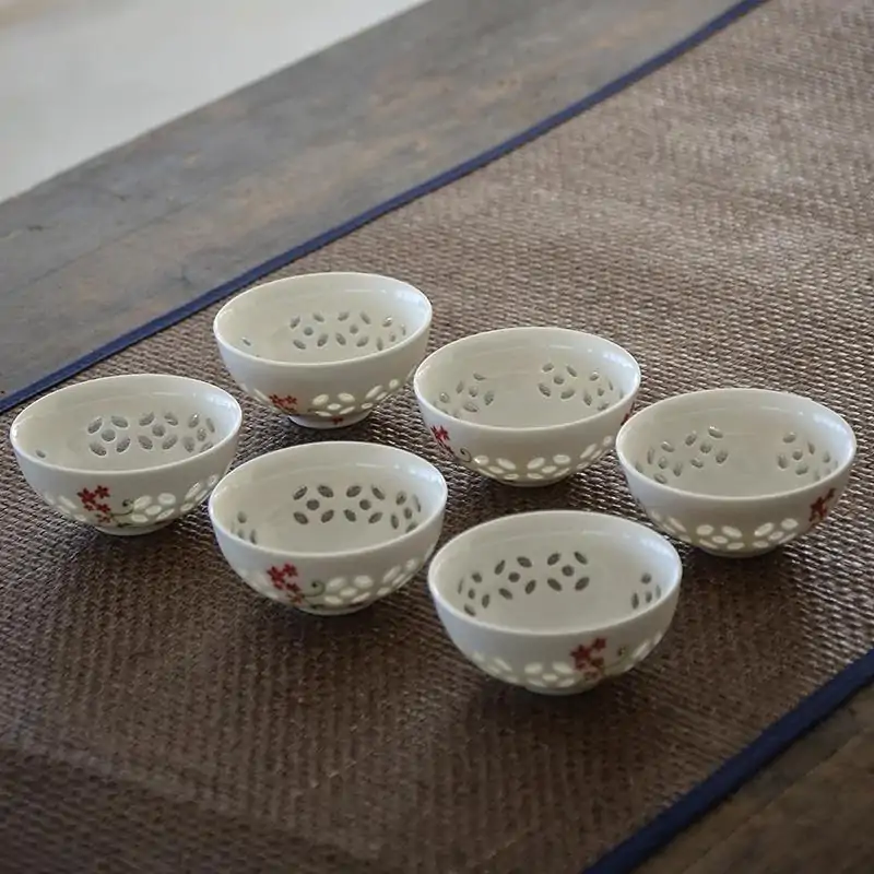 Service à Thé <br>Bol en Porcelaine de Chine (5 Designs) | OkO-OKO™ Bol en Porcelaine de Chine blanc avec fleur rouge | oko-oko