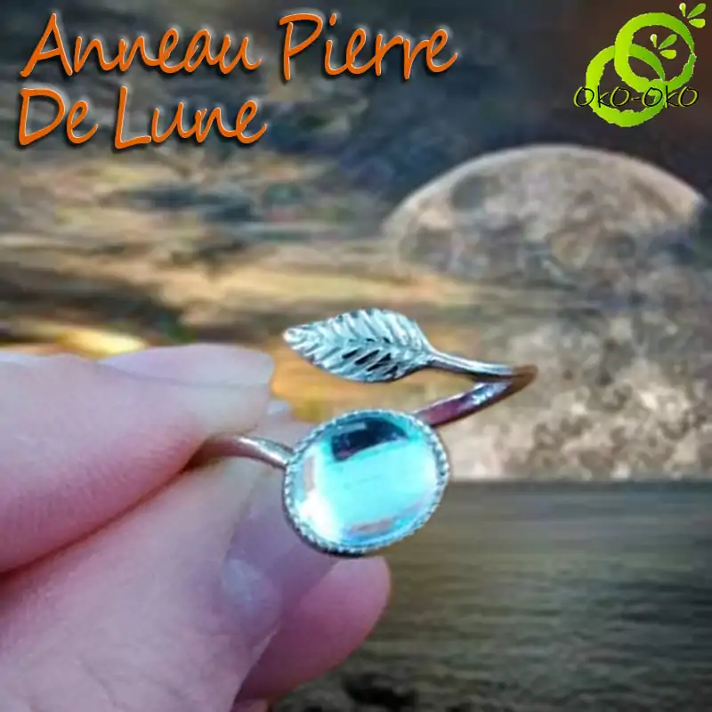 Bijou Lithothérapie <br> Anneau Pierre de Lune | OkO-OKO™ Anneau Pierre de Lune arc en ciel | OkO-OkO™