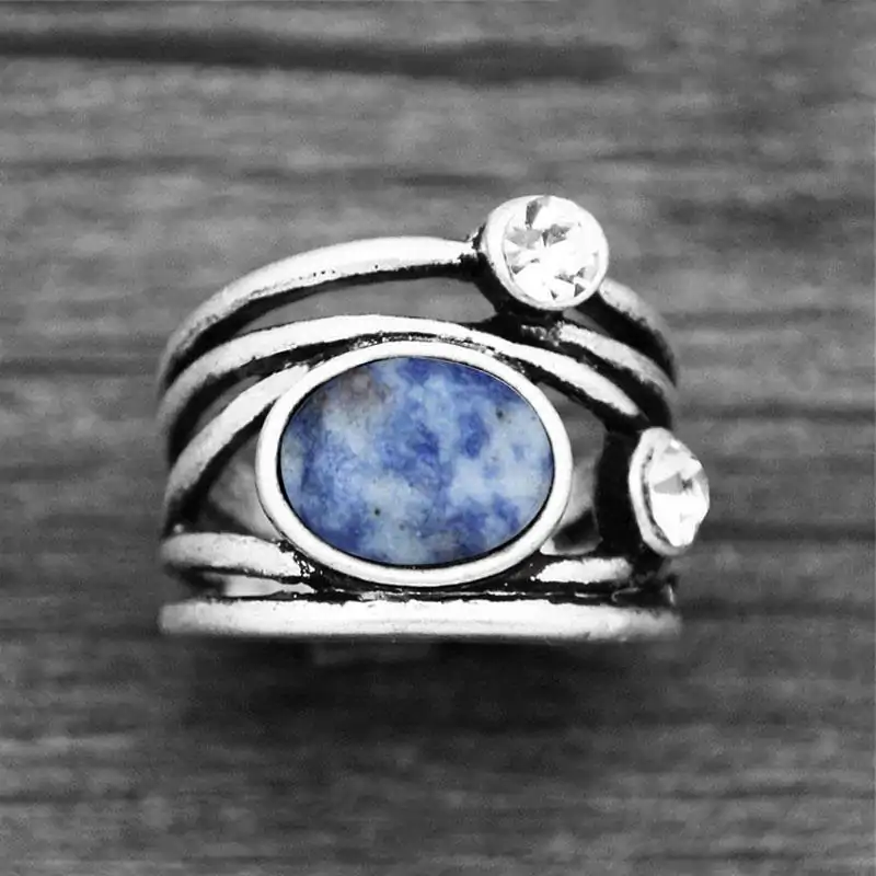 Bijou Lithothérapie <br> Bague Pierre Naturelle. | OkO-OKO™ Bague Pierre Naturelle semi précieuse Quartz Bleu, Gris moucheté 2 | oko-oko